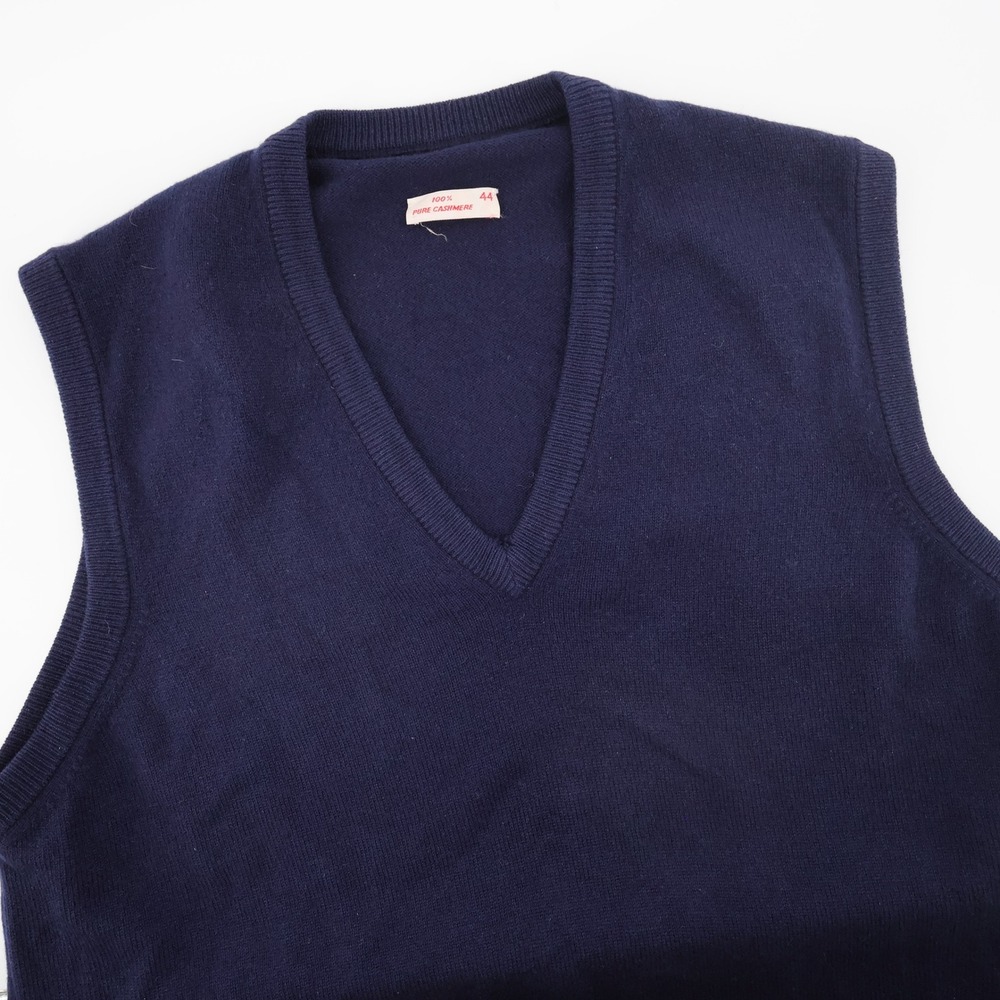 Vintage 70s Alan Paine Pure Cashmere V-Neck Sweater Vest Navy Mens 44 Fits Large